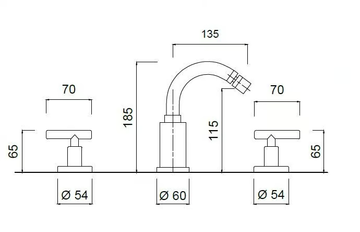 G4 - F7745A - 3 hole countertop bidet tap with swivel spout by Rubinetteria Giulini - view 3
